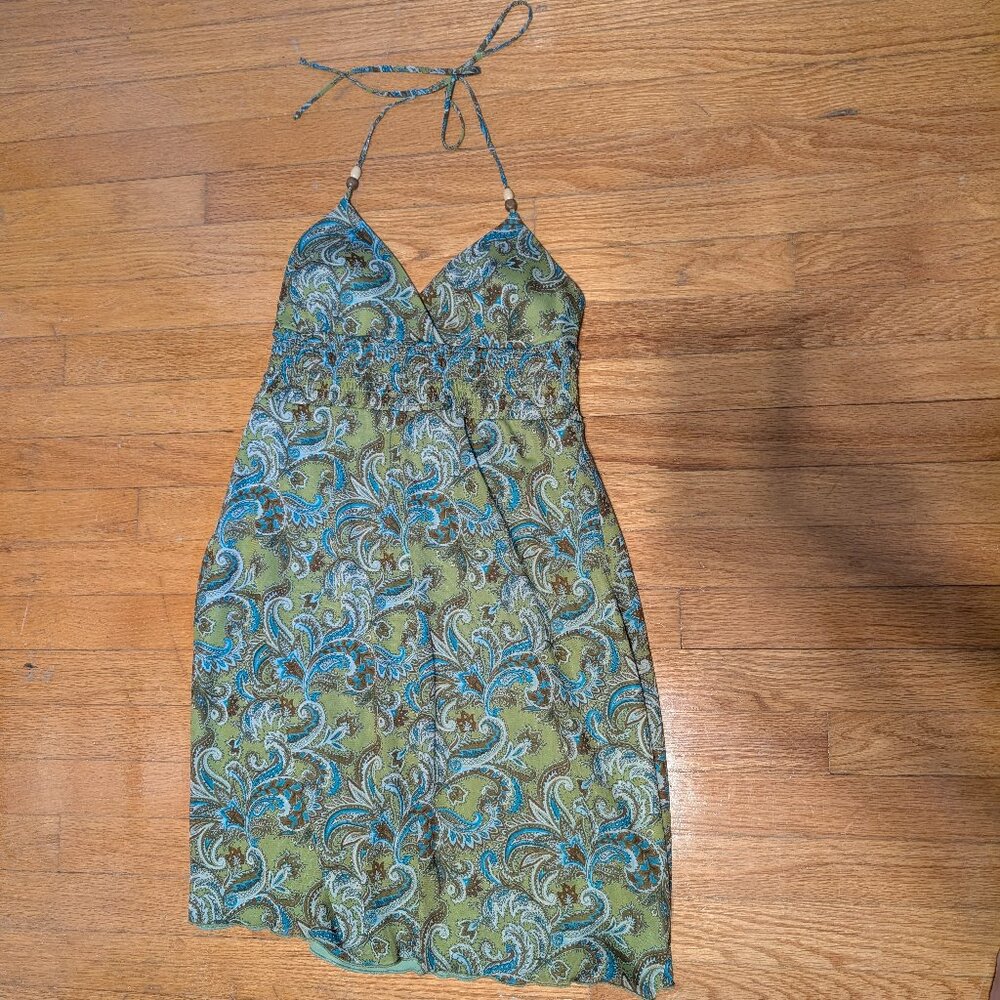 90’s Y2K green paisley halter dress size small  twee island resortwear beach vac